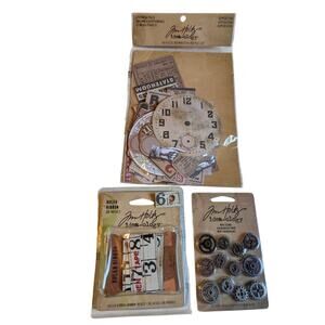 TIM HOLTZ Idea-ology Ephemera Ribbon Gears Steampunk Mixed Media Bundle Lot of 3
